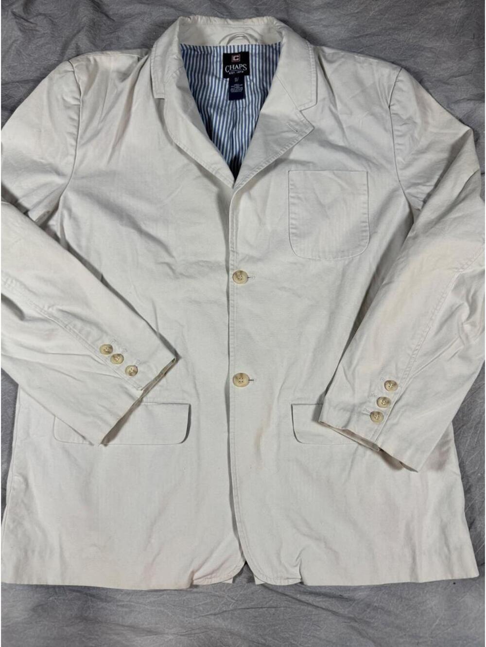 Chaps Cotton Blazer XL Cream White Striped Lining Preppy Coastal Jacket, 2000’s